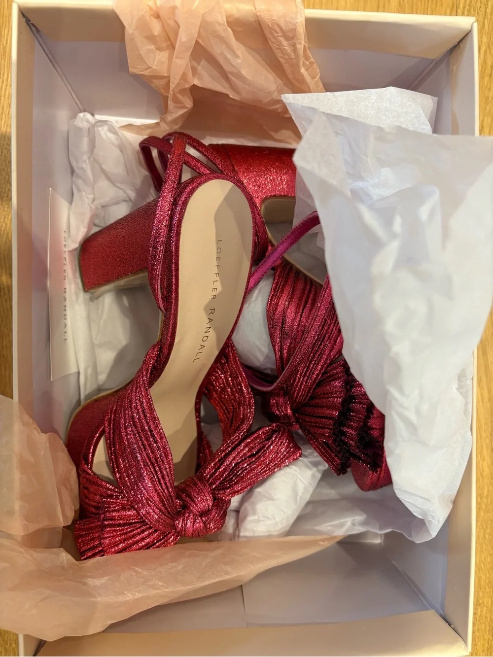 Loeffler Randall / NEW Natalia Pleat Bow Fuchsia pink  Platform Sandal Heel